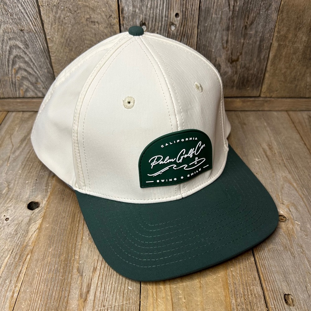 Palm Golf Co California Swing & Smile Snapback Hat Cream Green Flat Brim Cap